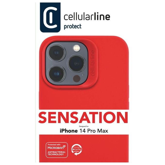 Cellular Line Cover Sensation per iPhone 14 Pro Max in Silicone Soft Touch con Tecnologia Antibatterica Microban Integrata Rosso