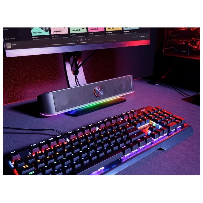 Trust  Gaming GXT 619 Thorne Soundbar PC Illuminata RGB, 12W, Casse PC, Stereo Speaker con Illuminazione Regolabile, Alimentazione USB, Jack AUX 3.5 mm, per Computer, Laptop, TV - Nero