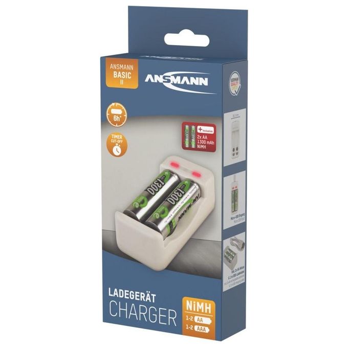 Ansmann Caricabatterie Basic II con 2 x AA 1300mAh