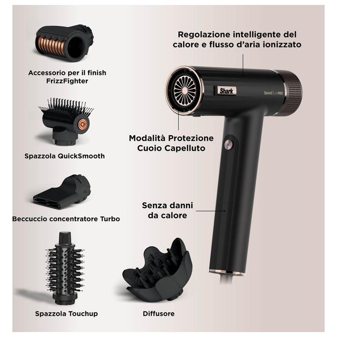 Shark SpeedStyle Pro Asciugacapelli Styler 1750W 5 Accessori Nero