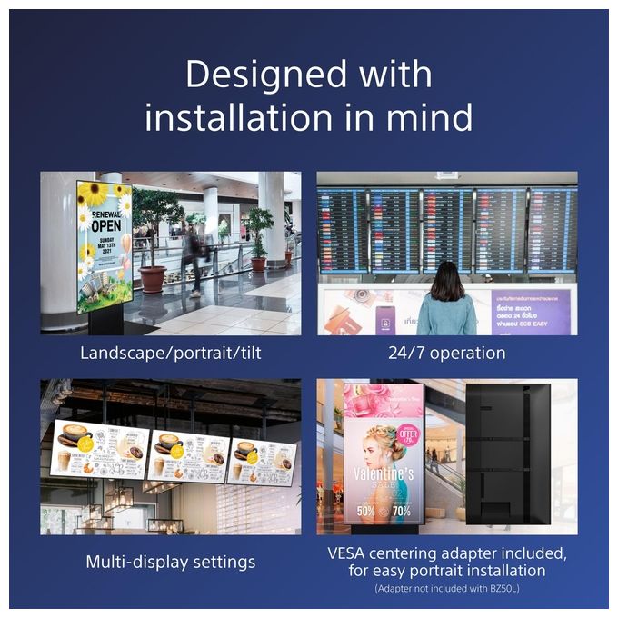 Sony FW-75BZ40L Visualizzatore di Messaggi Pannello Piatto per Segnaletica Digitale 75'' Lcd Wi-fi 700 Cd-m² 4k Ultra Hd Nero Android 24-7