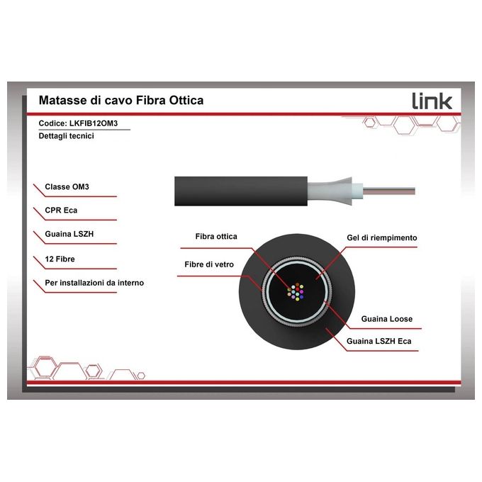 Link Cavo Fibra Ottica 12 Fibre Loose Om3 50-125 Nm Antiroditore Lszh Interno-Esterno Classe Eca