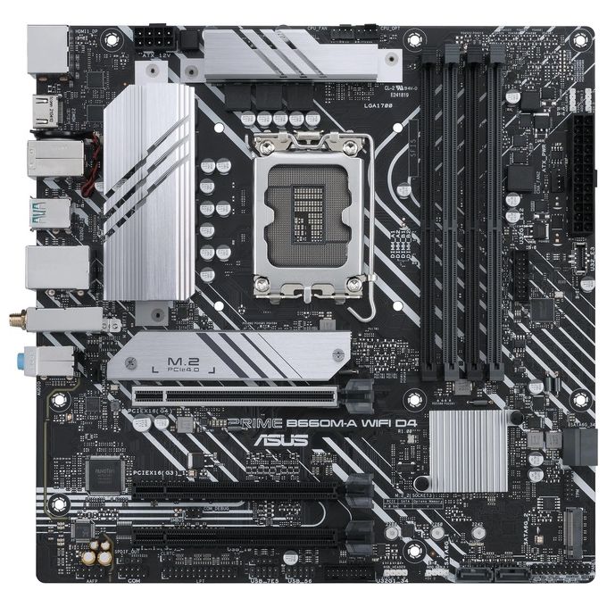 ASUS PRIME B660M-A WiFi D4 Scheda Madre mATX, Intel B660, LGA1700, DDR4, PCI 4.0, LAN Intel 1Gb, WiFi 6, Realtek 7.1 Surround, 2xM.2, 4xSATA 6GB-s, USB 3.2 Gen 2, Armoury Crate, Nero