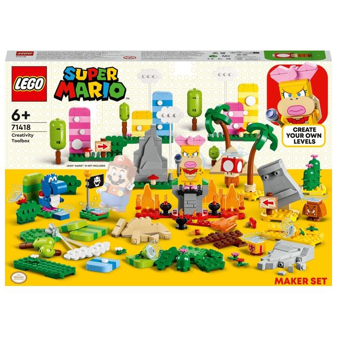 LEGO 71418 Super Mario Toolbox Creativa 588 pezzi con personaggi Wendy Yoshi Blu Goomba e elementi per livelli erbosi desertici lavici colore Multicolore
