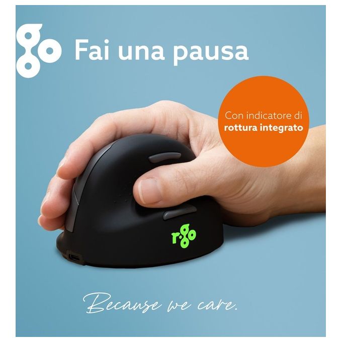 R Go Tools RGOHEWL R-Go HE Mouse Ergonomico Senza Fili Bluetooth 5.0 5 Pulsanti DPI Regolabile Fino a 2400 Silenzioso Ricaricabile Compatibile Windows Mac Linux colore Nero