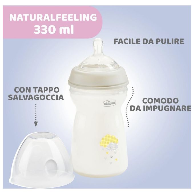 Chicco Biberon Natural Feeling Anticolica 6 Mesi da 330ml Grigio