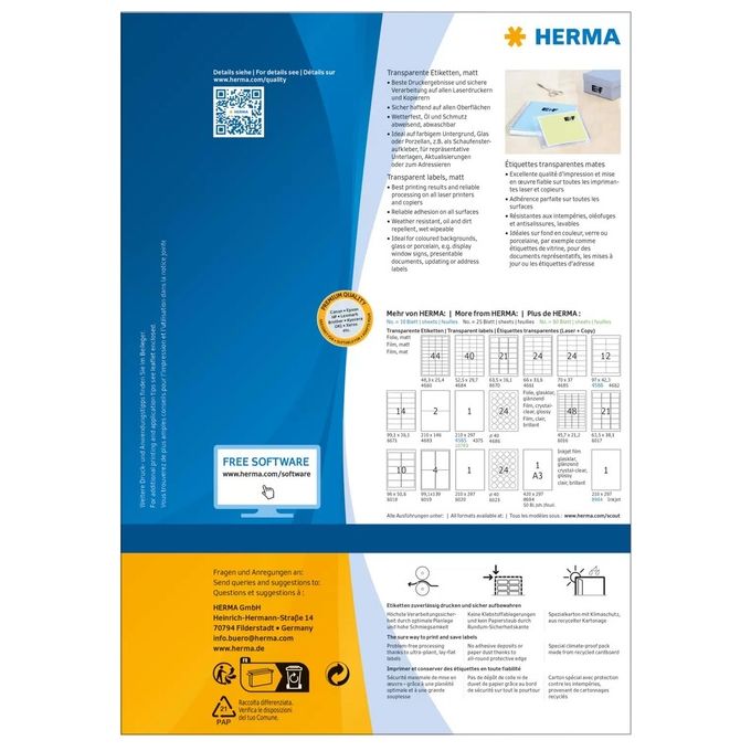 Herma Etichette Trasparenti Resistenti alle Intemperie  210x297mm 100 Fogli Din A4 80 Pezzi