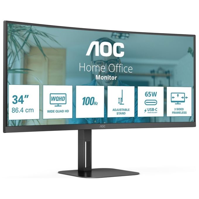 AOC V5 CU34V5C Monitor Pc 34'' 3440x1440 Pixel Wide Quad Hd Led Nero