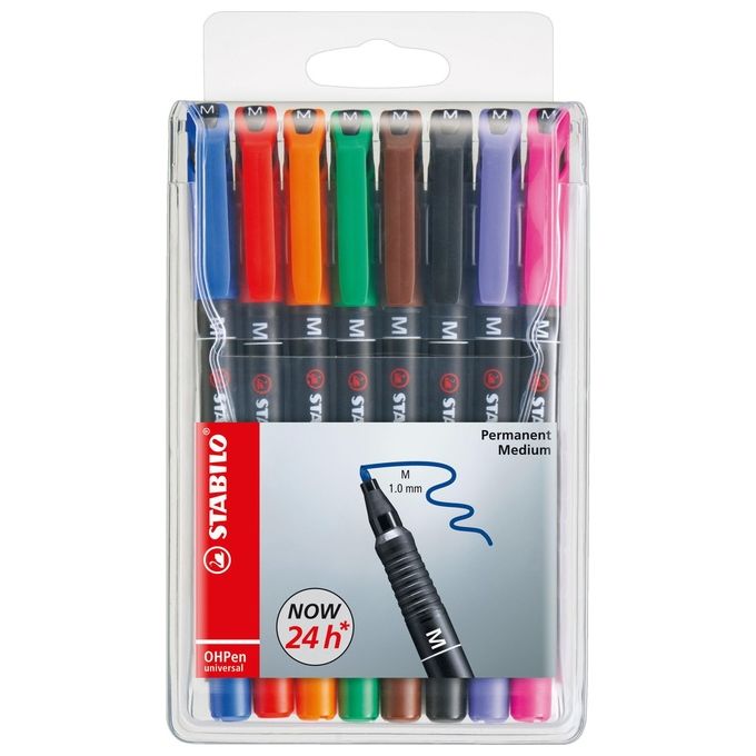 Marcatore - STABILO OHPen universal Permanente - Tratto Medio (1 mm) - Astuccio da 8 - Colori assortiti