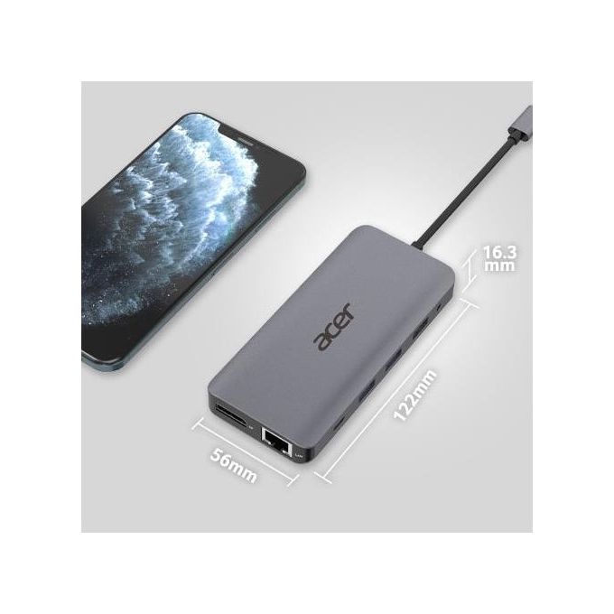 ACER Mini Dock 12 in 1 Replicatore di Porte e Docking Station per Notebook Cablato Usb 3.2 Gen 1 Type-C Argento