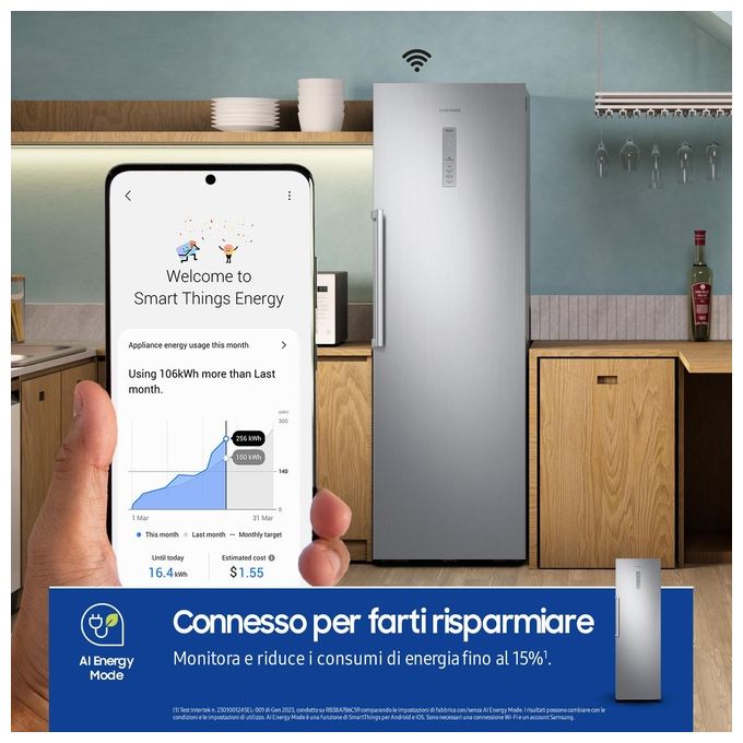 Samsung RR39C7BC5S9 Frigorifero Monoporta Serie Twin AI 387 Litri Classe Energetica E