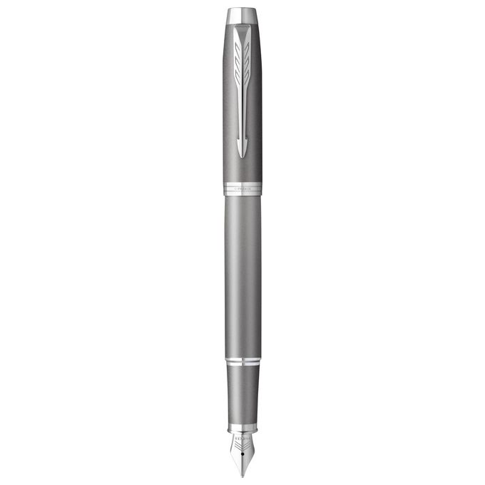 Parker Penna Stilografica Im Writing Rituals Finitura Grigia con Sfumatura Puntale Cromato Punta Media Inchiostro Blu Confezione Regalo