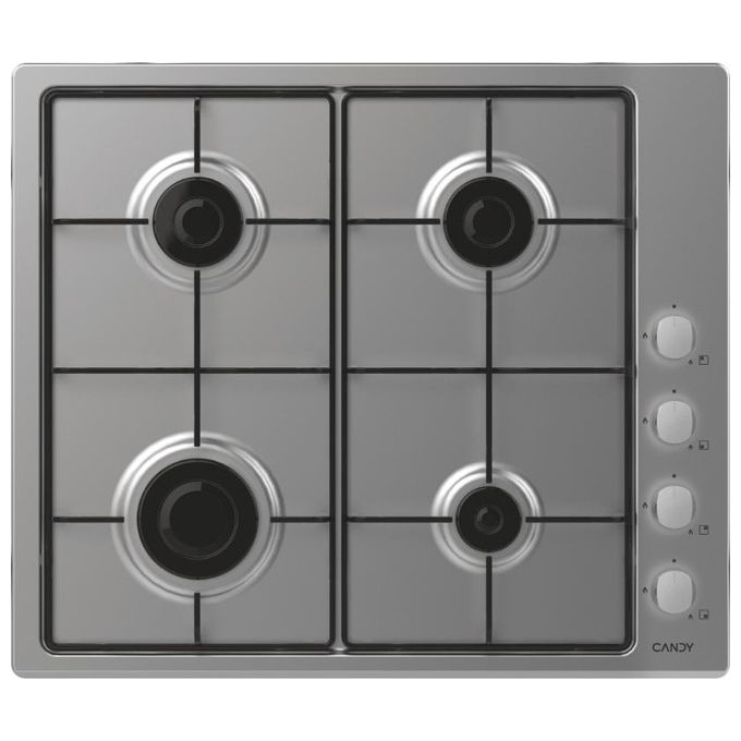Candy CHW6LX Idea - Piano cottura gas, 60 cm, 4 fuochi, accensione elettronica, griglie smaltate, colore inox