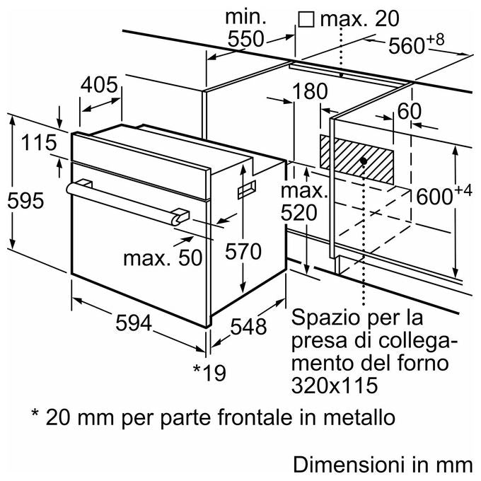 Bosch HBF011BR0 Serie 2 - Forno da incasso elettrico multifunzione, 66 L, Classe A, 5 funzioni di cottura, HotAir 3D, Acciaio inox