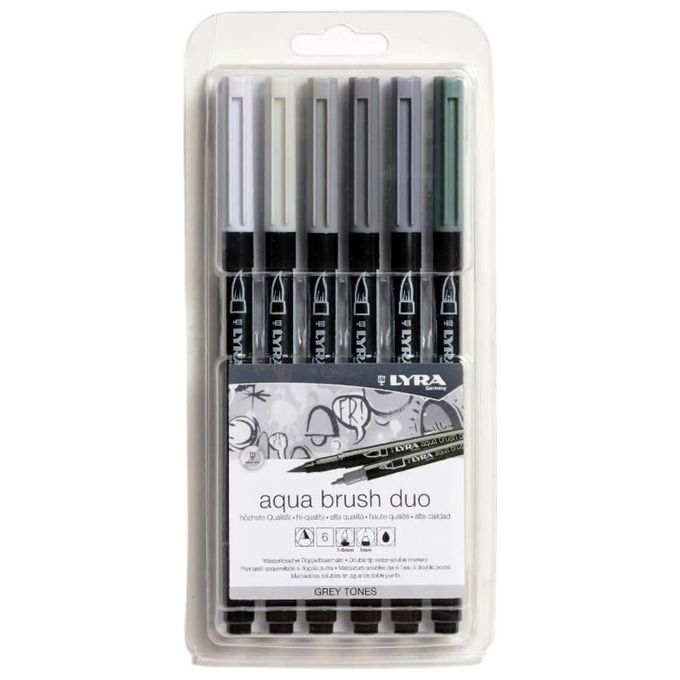 Lyra Confezione 6 Aqua Brush Duo Grey Tones