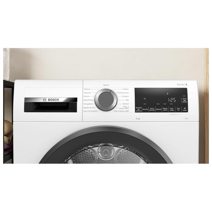 Bosch WQG23100IT Serie 6 - Asciugatrice a pompa di calore 8 kg, Classe A++, AutoDry, programma delicati, (84x60x61 cm), Bianco