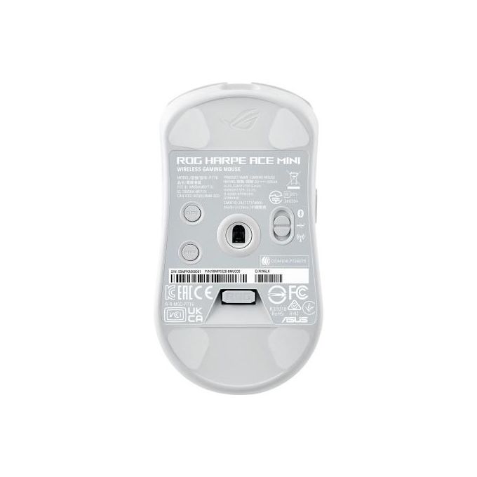 ASUS ROG Harpe Ace Mini - Mouse da gioco wireless 49 g leggero sensore ottico AimPoint Pro 42K microinterruttori ottici ROG Polling Rate Booster Esports e FPS piccolo medio bianco lunare