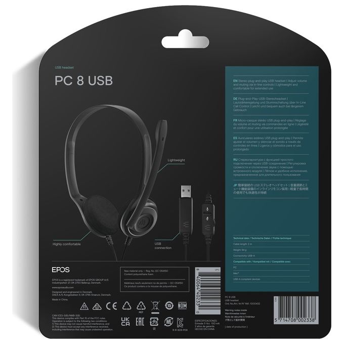 Epos-Sennheiser PC 8 USB Auricolare Cablato a Padiglione Ufficio USB Tipo A Nero