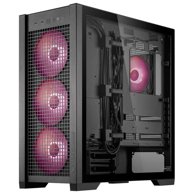 ASUS TUF GAMING GT302 TG ARGB Black Case Gaming E-ATX Mid Tower Pannelli Laterali intercambiabili Mesh Vetro Temperato 4 ventole ARGB preinstallate da 140 x 28 mm Nero
