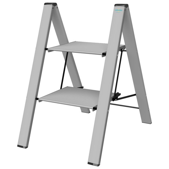 Colombo Sgabello Scala LEONARDO 2 gradini in alluminio anodizzato,ultrasottile,ultrapiatto,Silver, portata max 150kg EN14183 Made in Italy