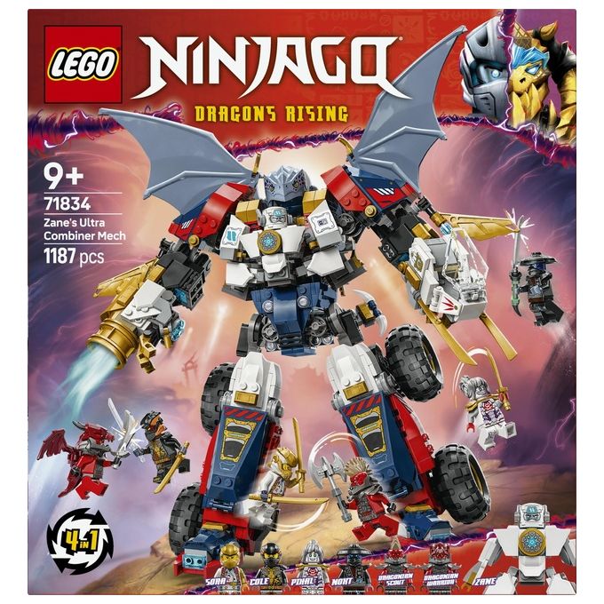 LEGO 71834 NINJAGO Mech Ultra Combinatore di Zane Set da Costruzione 4 in 1 con 6 Minifigure e 1187 Pezzi colore Multicolore