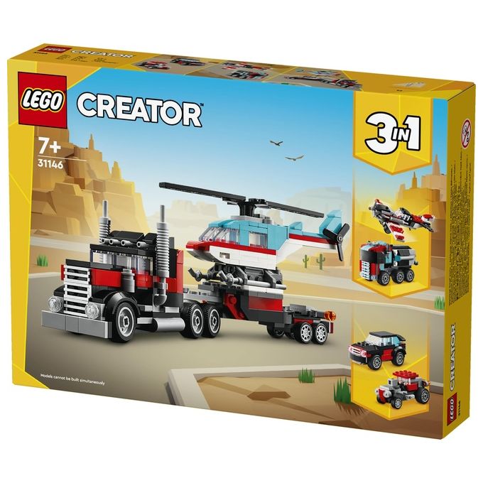 LEGO Creator 31146 3in1 Autocarro con Elicottero, Giochi per Bambini 7+ Anni Ricostruibile in Aereo e Cisterna o Auto e SUV