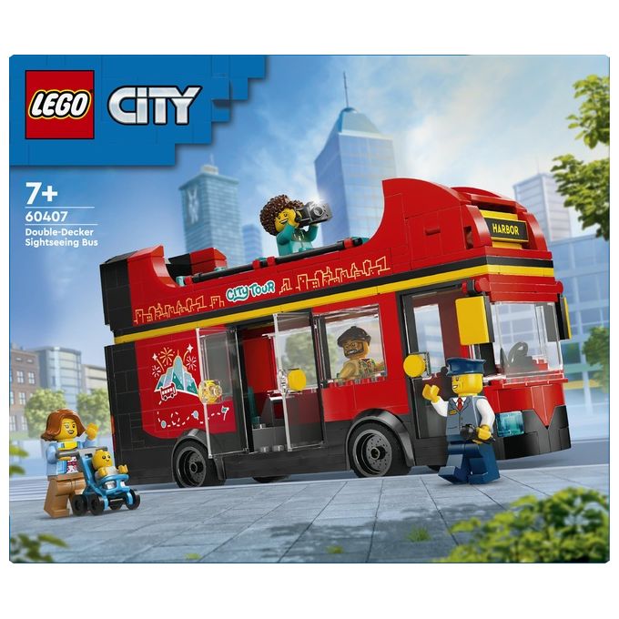 LEGO City Autobus Turistico Rosso a Due Piani Giochi per Bambini e Bambine da 7 Anni in su con Veicolo Giocattolo in Stile Londinese da Costruire e 5 Minifigure Idea Regalo di Compleanno 60407