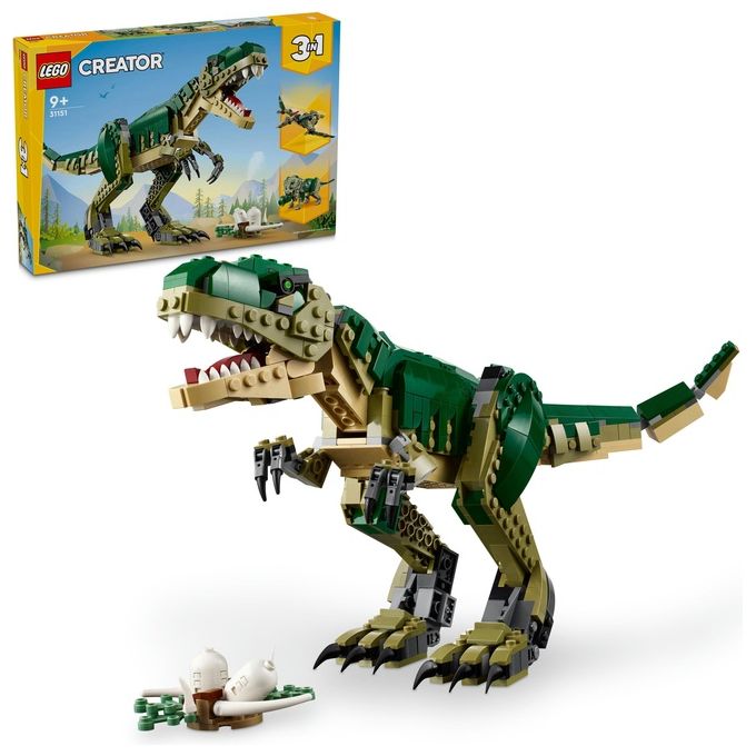LEGO Creator 3 in 1 T. Rex Dinosauro Giocattolo Trasformabile in 3 Modellini Snodabili come Triceratopo e Pterodattilo Giochi per Bambini e Bambine da 9 Anni Idea Regalo di Compleanno 31151