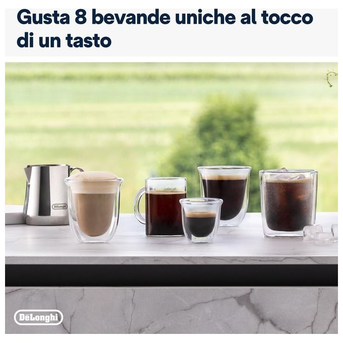 DeLonghi Rivelia Perfetto Macchina da Caffe' Automatica Chicchi Macinati al Momento Portachicchi Intercambiabile Montalatte Classico Display Touch a Colori Nero Onice