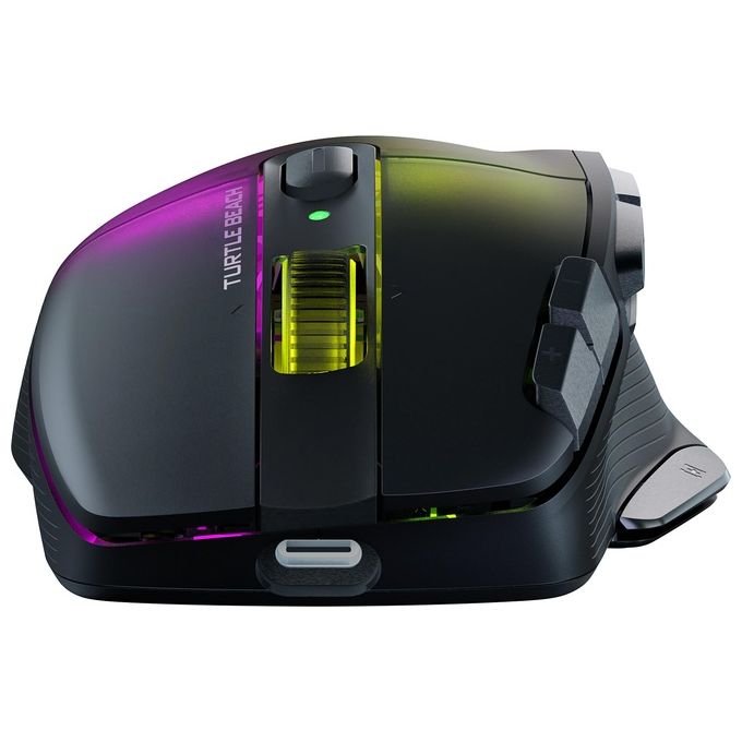 Turtle Beach Kone XP Air - Mouse da gioco wireless RGB ergonomico personalizzabile sensore ottico a 19K DPI 100 ore di batteria e base di ricarica - Nero