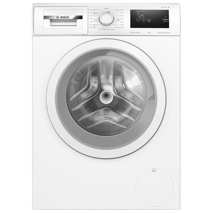 Bosch WAN24009II Serie 4 – Lavatrice a carica frontale da libera installazione 9 kg, 1200 rpm, Classe A, Iron Assist, EcoSilence Drive, ActiveWater Plus, (84,5x59,8x59,0 cm), Bianco