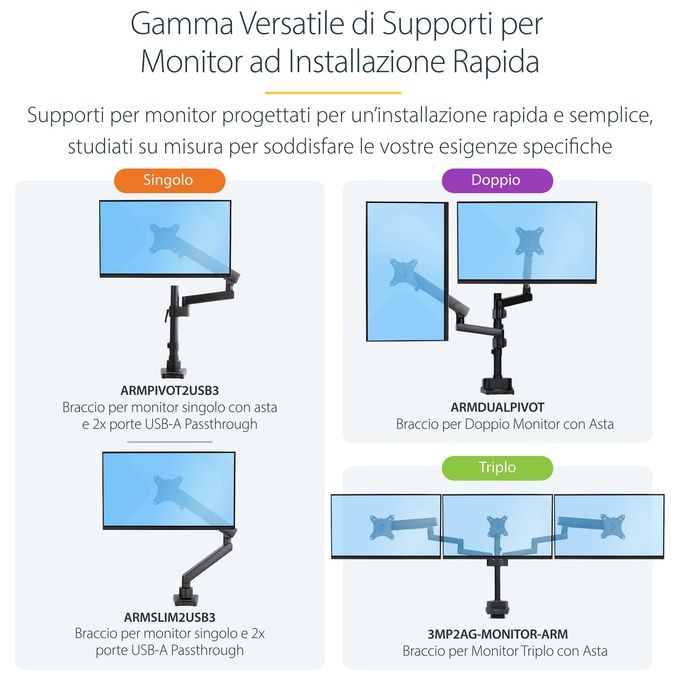 StarTech.com Supporto Doppio Monitor per Scrivania Braccio per 2 Monitor VESA fino a 32'' 8Kg