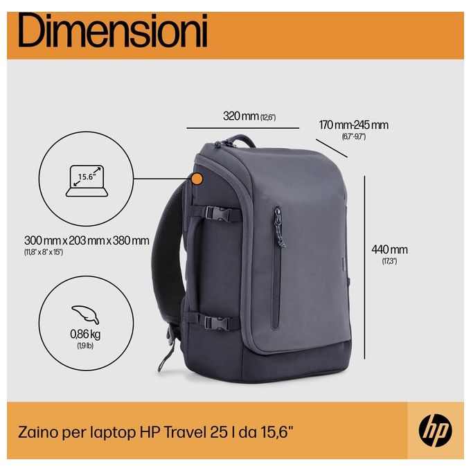 HP Travel Zaino Porta Computer fino a 15.6'' Grigio Ferro per Victus by HP Laptop 15 Pavilion x360 Laptop