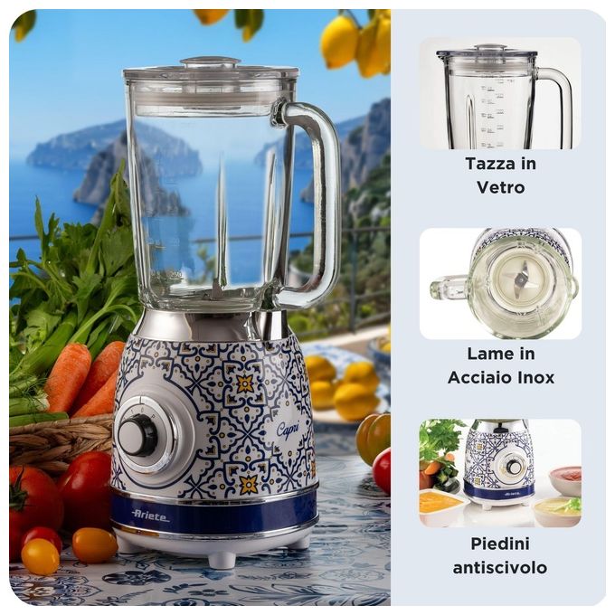 Ariete 00C05830CAR0 Capri Frullatore con Bicchiere Capacita' 1.5 Litri Potenza 1000 Watt 4 Velocita'  Pulse