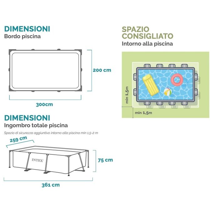 Intex Piscina Fuori Terra Rectangular Frame 300x200x75 cm Acciaio PVC Blu 3834 L Senza Pompa Filtro