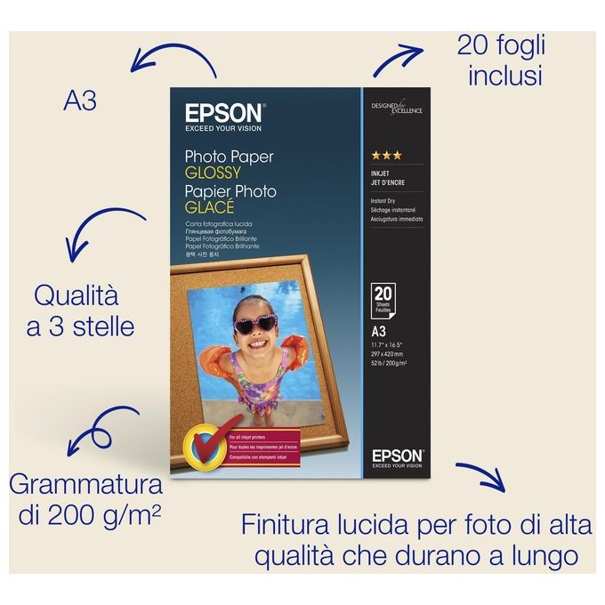 Epson Photo Paper Glossy A3 20 Fogli
