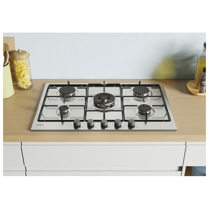 Candy CHW74WX – Piano cottura a gas 5 zone, (75 cm), Acciaio Inox