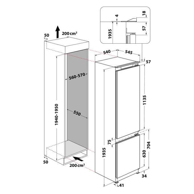 Whirlpool ART 9814 SF1 Frigorifero Combinato da Incasso Capacita'306 Litri Classe Energetica F 6° SENSO 193.5 cm Bianco