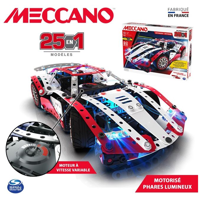 Meccano Multimodello da 25 Supercar Motorizzata Kit Di Costruzioni con 347 Pezzi Attrezzi e Fari Funzionanti