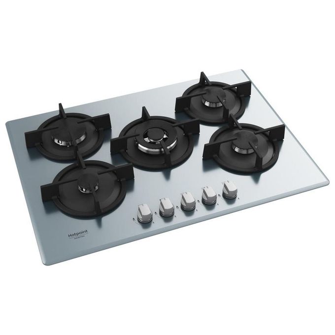 Hotpoint HAGD 72S-SL Linea Estetica Diamond Piano Cottura a Gas 5 Zone 1 Doppia Corona Griglie in ghisa 73 cm Argento