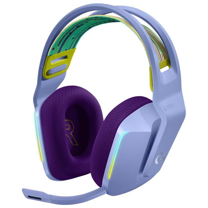 Logitech G733 Lightspeed Cuffia Wireless con Microfono Gaming con Fascia per la Testa a Sospensione Lightsync RGB Tecnologia Microfono Blue Voice e Driver Audio Pro-G Lilla