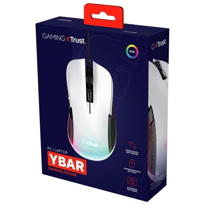 Trust GXT 922W YBAR Mouse Mano Destra Usb Tipo A Ottico 7200 Dpi
