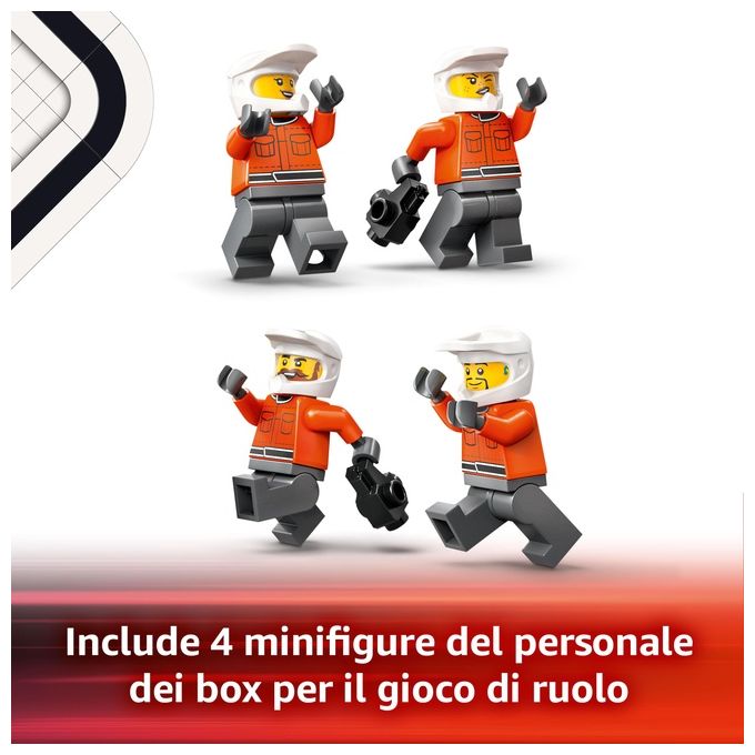 Lego 60443 City Formula 1 Set da Costruzione Pit Stop e Meccanici con Monoposto Ferrari F1 322 Pezzi 5 Minifigure eta' 6+