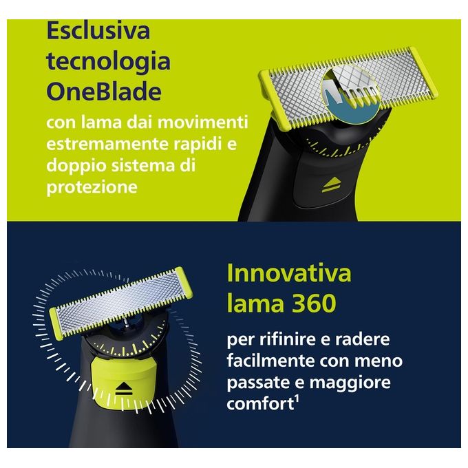 Philips QP6652 OneBlade Pro 360 Regolabarba Face Body uso Bagnato e Secco 20 livelli autonomia 120 min colore Cromo