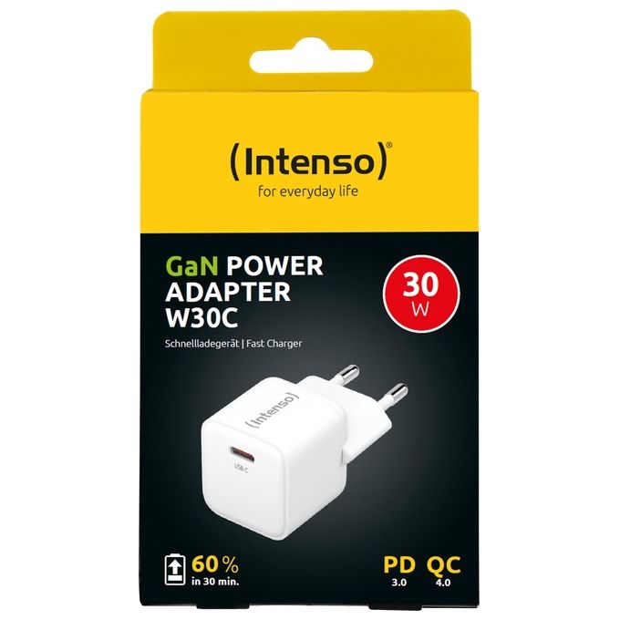 Intenso Power Adapter W30C GaN Alimentatore USB-C da 30 Watt e Tecnologia GaN Bianco