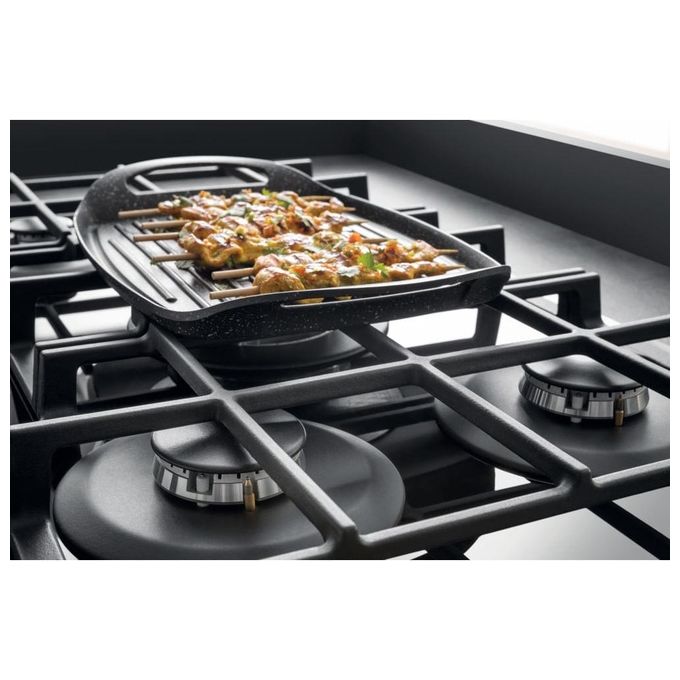 Hotpoint HAGS 72F-BK Serie Cristallo Nero Piano Cottura a Gas 5 Zone 1 Doppia Corona MyMenu Flame Control Griglie in ghisa 73 cm Nero