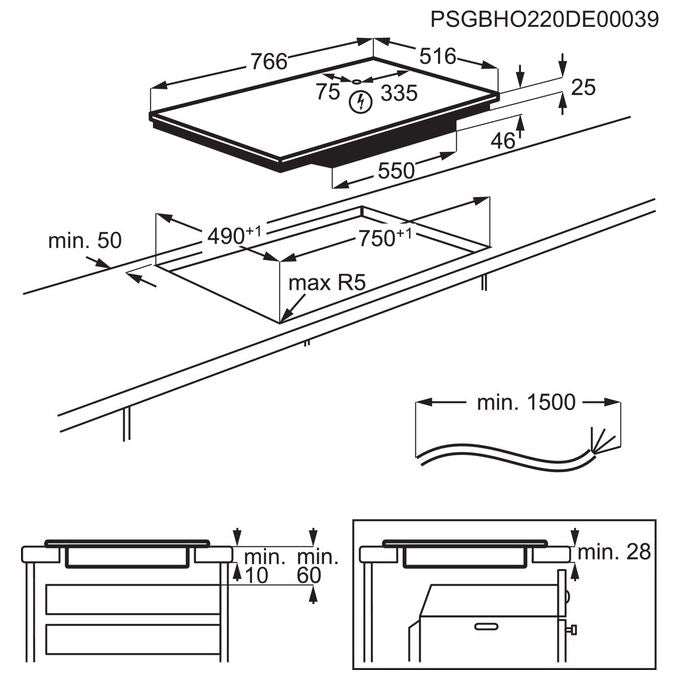 AEG IKB84433XB Piano cottura a Induzione in Vetroceramica 80 cm Semifilo 4 Zone Nero