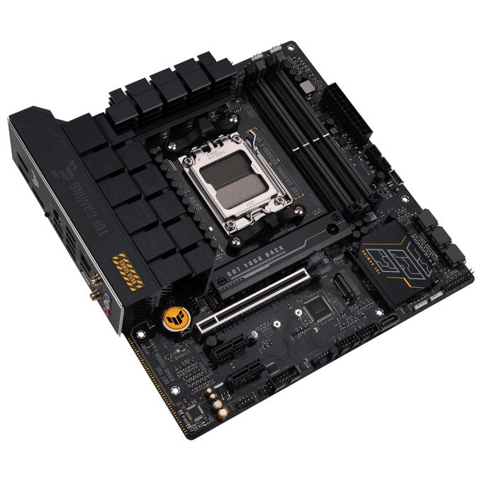 ASUS TUF GAMING B650M-E WIFI Scheda madre AMD mATX 82 DrMOS DDR5 PCIe 5.0 2 slot M.2 Wi-Fi 6 Ethernet Realtek 2.5Gb 2 DisplayPort HDMI USB Type-C Cancellazione del rumore AI e Aura Sync
