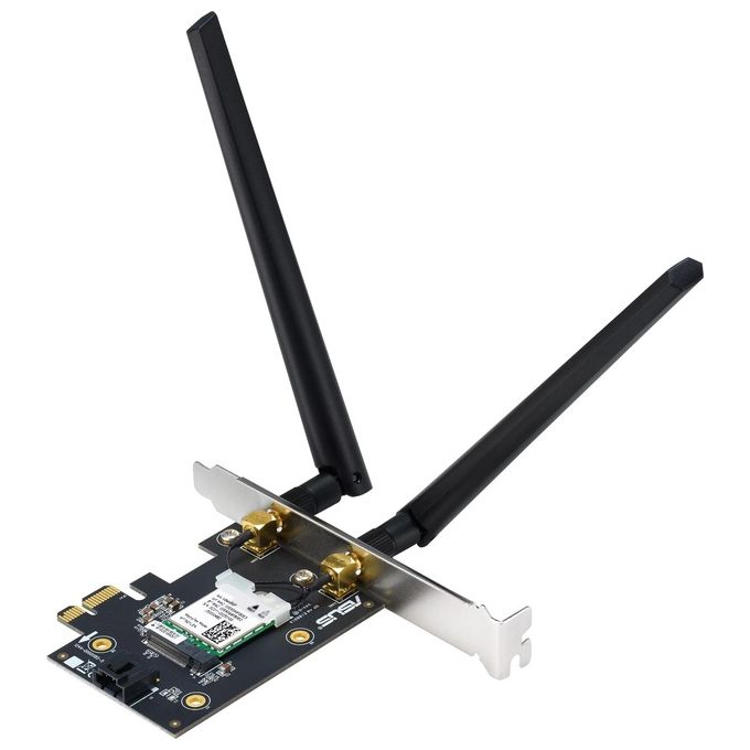 ASUS AXE5400 Adattatore WiFi 6E PCI-E con 2 Antenne Esterne, Supporta Banda 6GHz, 160MHz, Bluetooth 5.2, Sicurezza di Rete WPA3, OFDMA e MU-MIMO, Nero