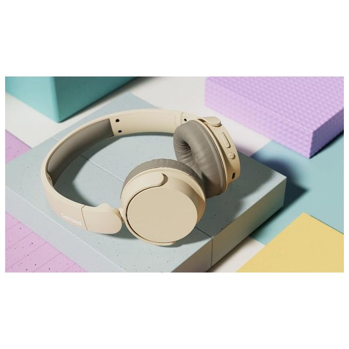Philips TAH3209BG Cuffie On-Ear wireless bluetooth leggere con isolamento acustico passivo - 25 ore di riproduzione suono naturale chiamate chiare bassi dinamici 2 ore di carica USB-C - Beige